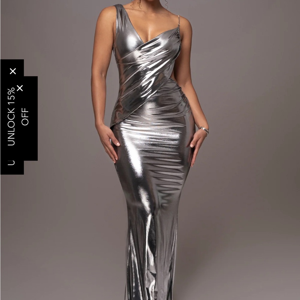 JLuxLabel Silver Metallic Belle Maxi Dress